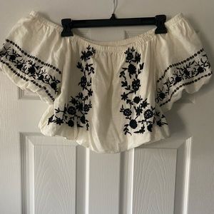AE off the shoulder embroidered crop top